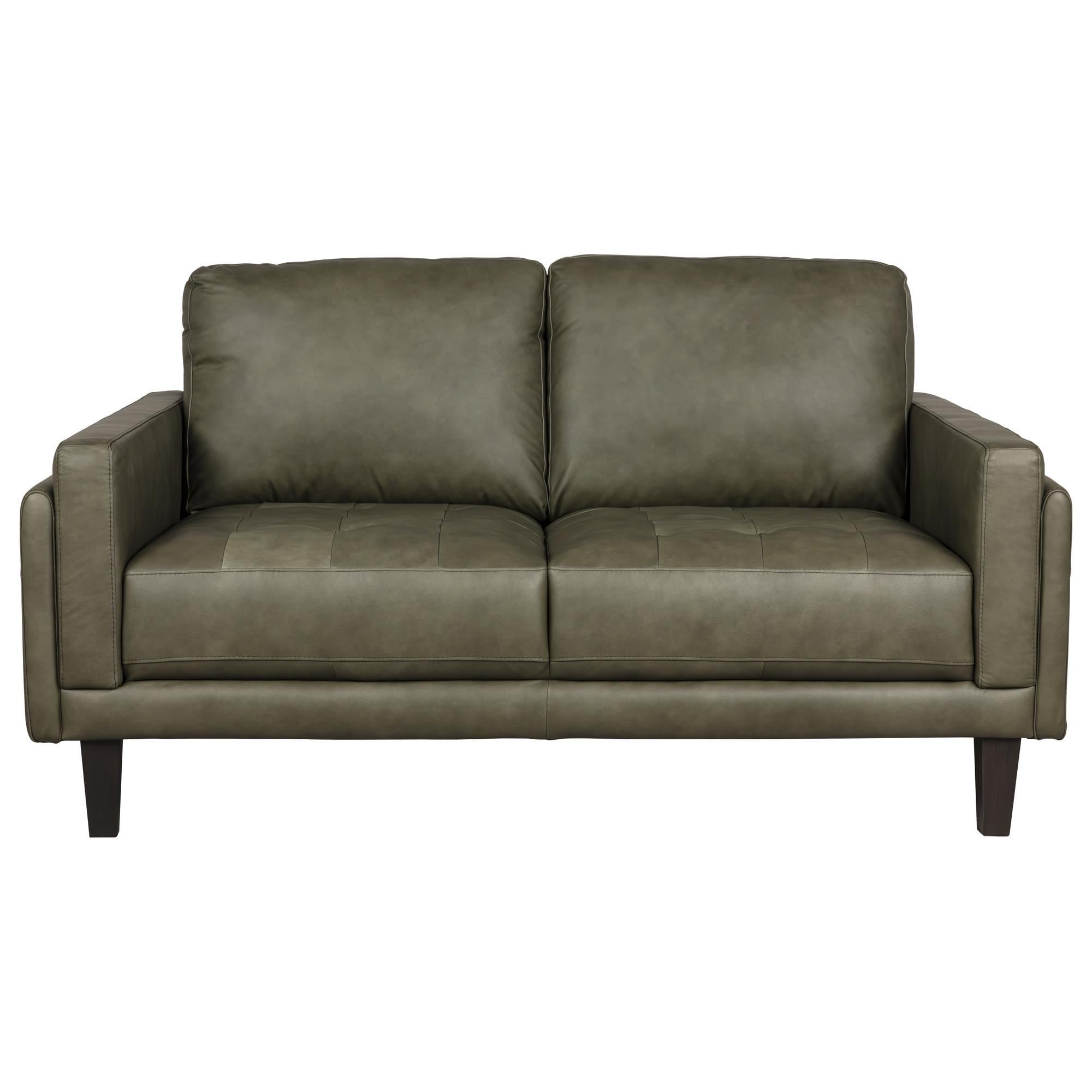 Chateau d'Ax Leather Stationary Loveseat in Olive
