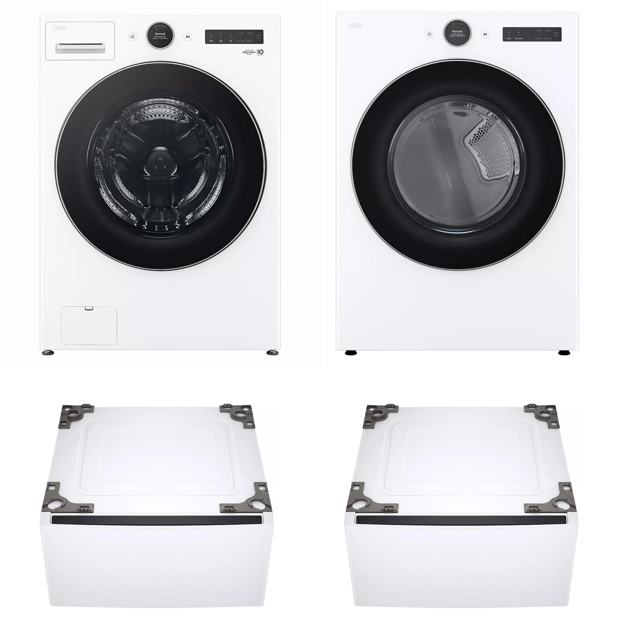 LG Front Load Washer and Electric Dryer with Pedestal in White NFM