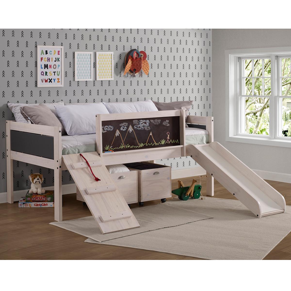 Cambria Designs Art Play Junior Low Loft Bed with Slide in White Wash Dark Gray Nebraska Furniture Mart