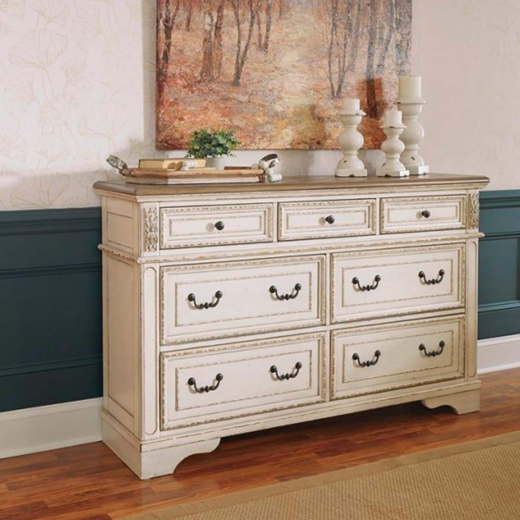 Ashley Realyn Dresser in Chipped White and Brown