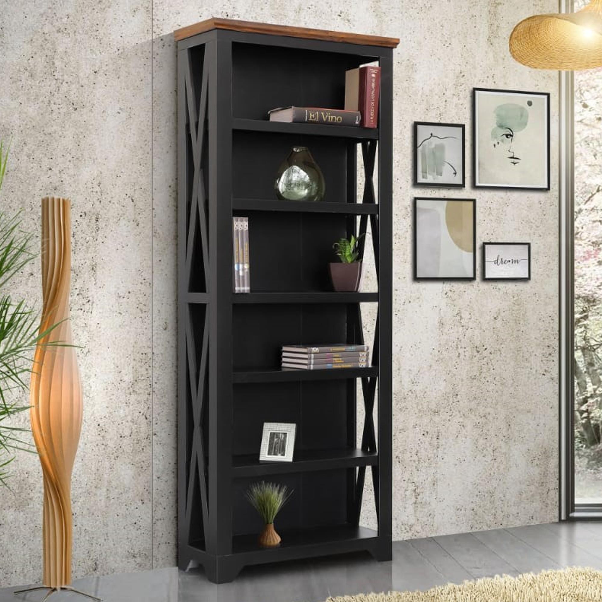 Meximuebles 84" Qatar Bookcase in Black Distressed NFM