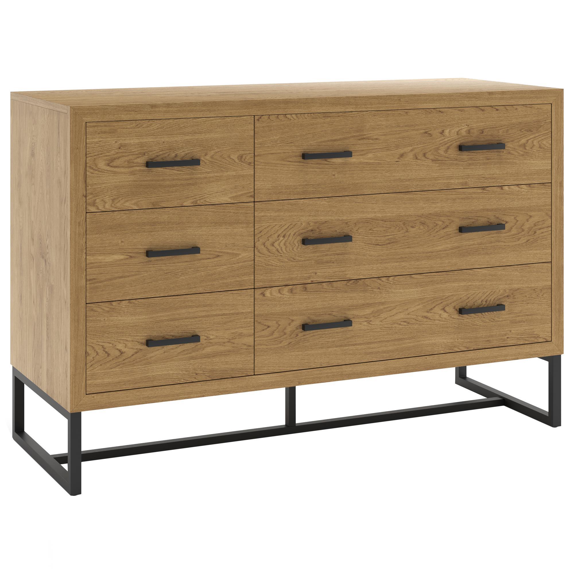 Eastern Shore Newport 6-Drawer Dresser in Natural Oak and Matte Black