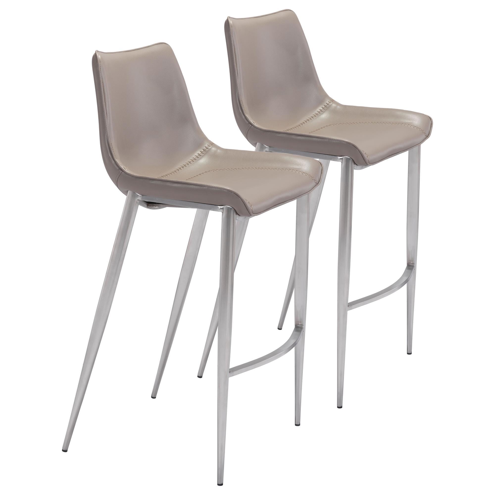 Zuo Modern Magnus Bar Stool in Gray and Silver (Set of 2)