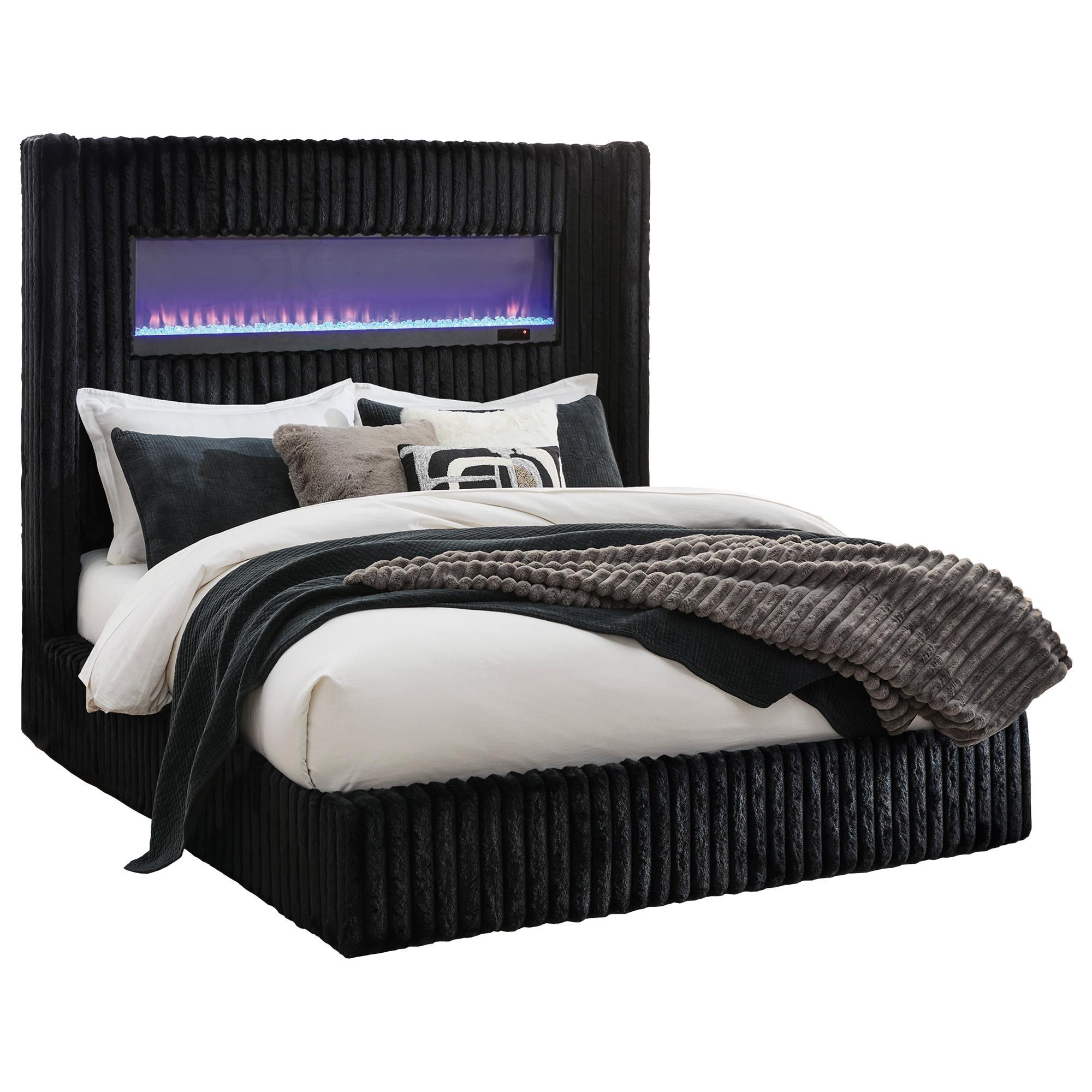 Ashley Queen Tayleena Fireplace Panel Bed in Black