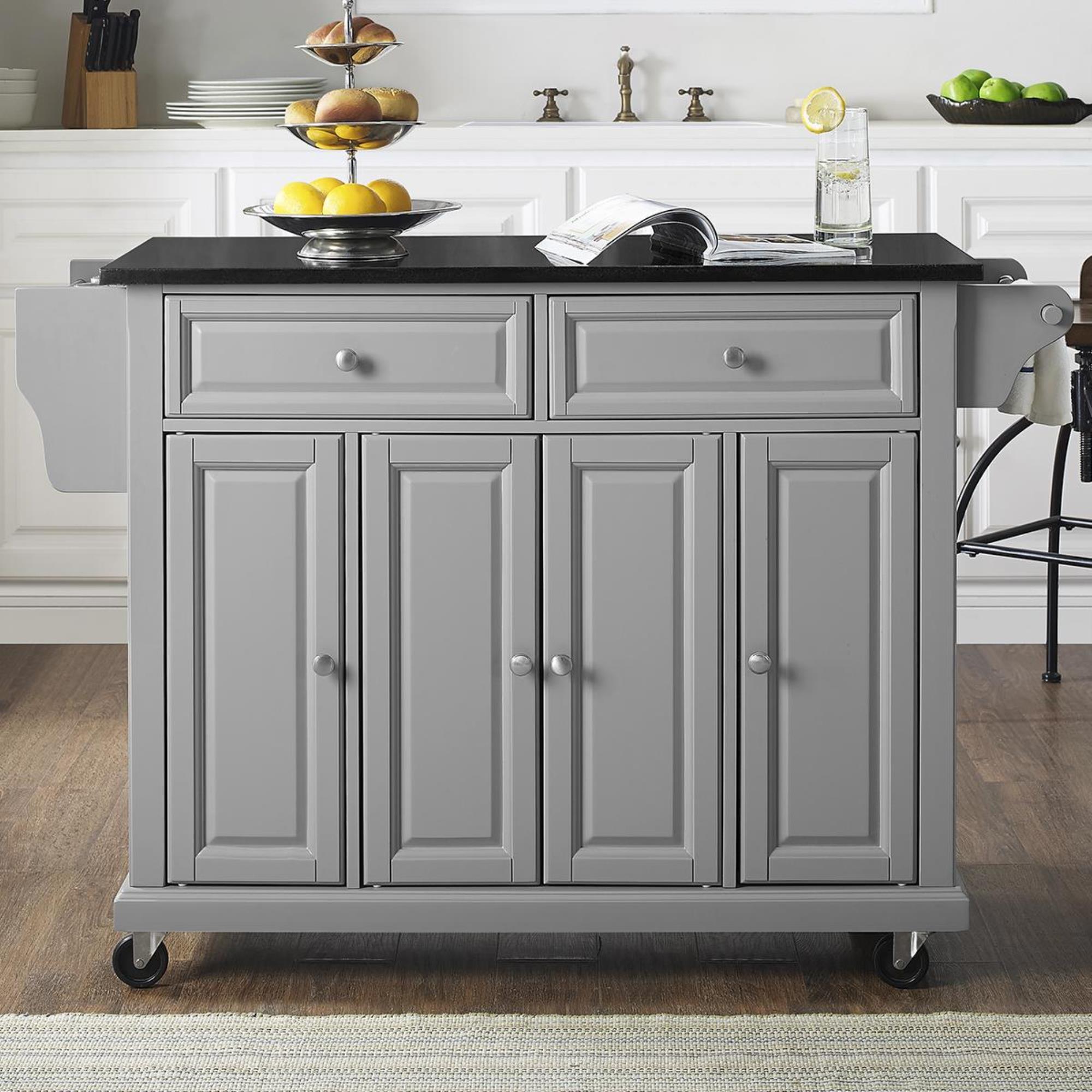 Crosley Furniture Kitchen Island in Grey with Black Marble Top NFM