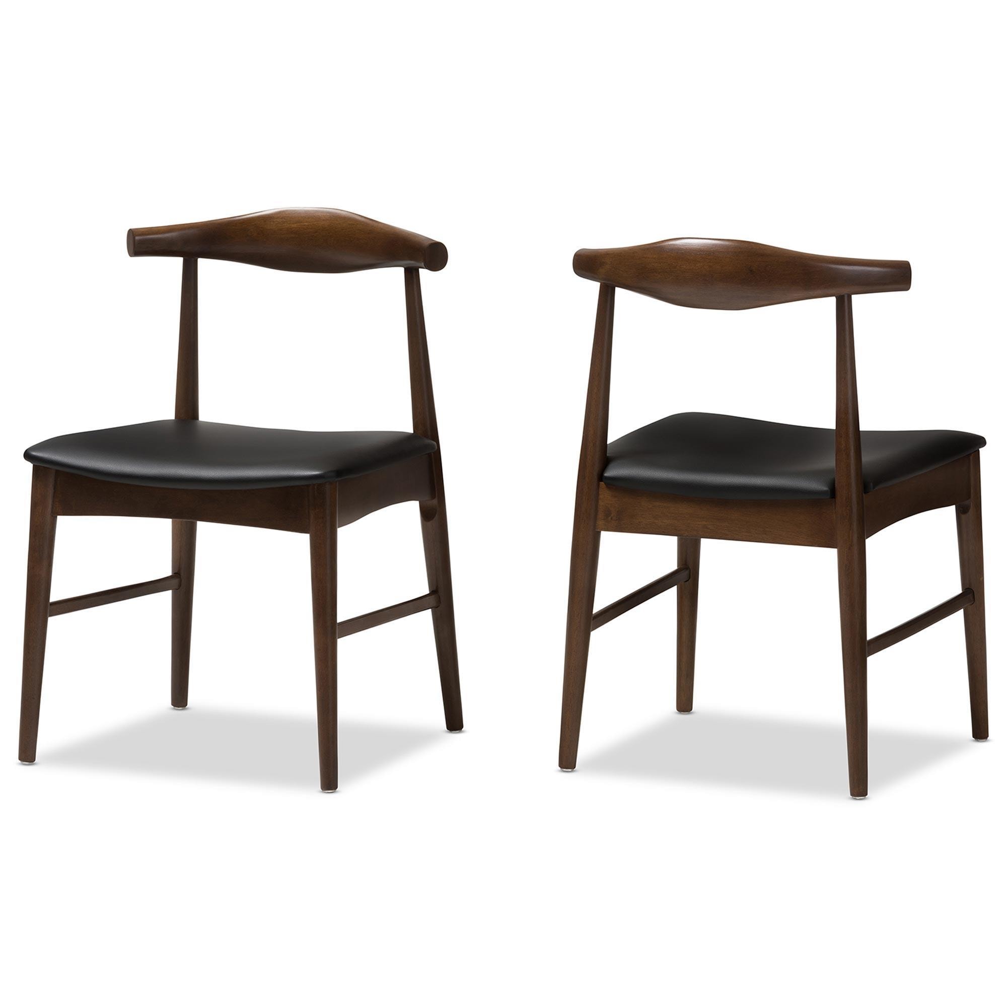 Baxton Studio Winton Side Chair with Black Cushion in Walnut Brown