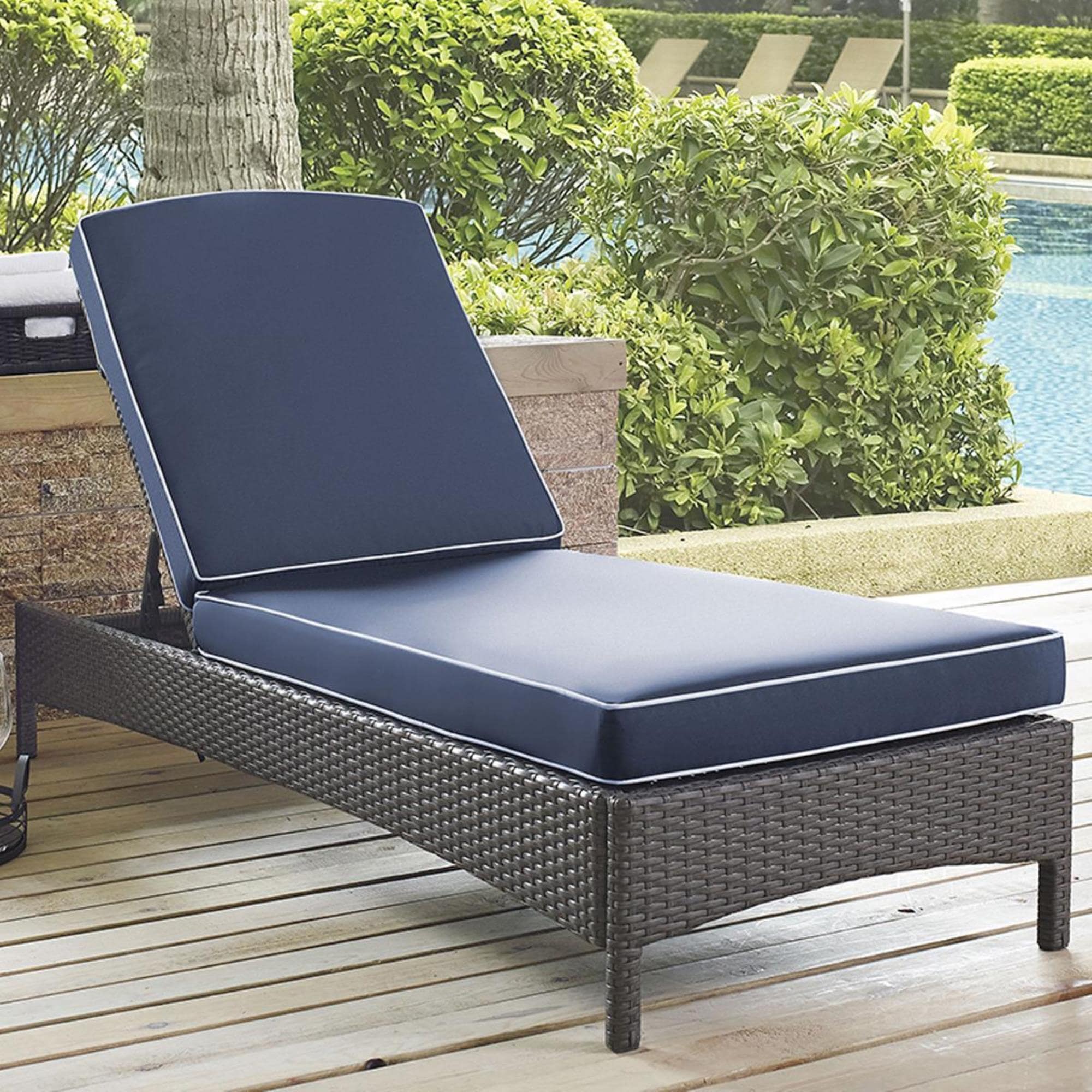 Crosley Furniture Palm Harbor Outdoor Wicker Chaise Lounge in Navy