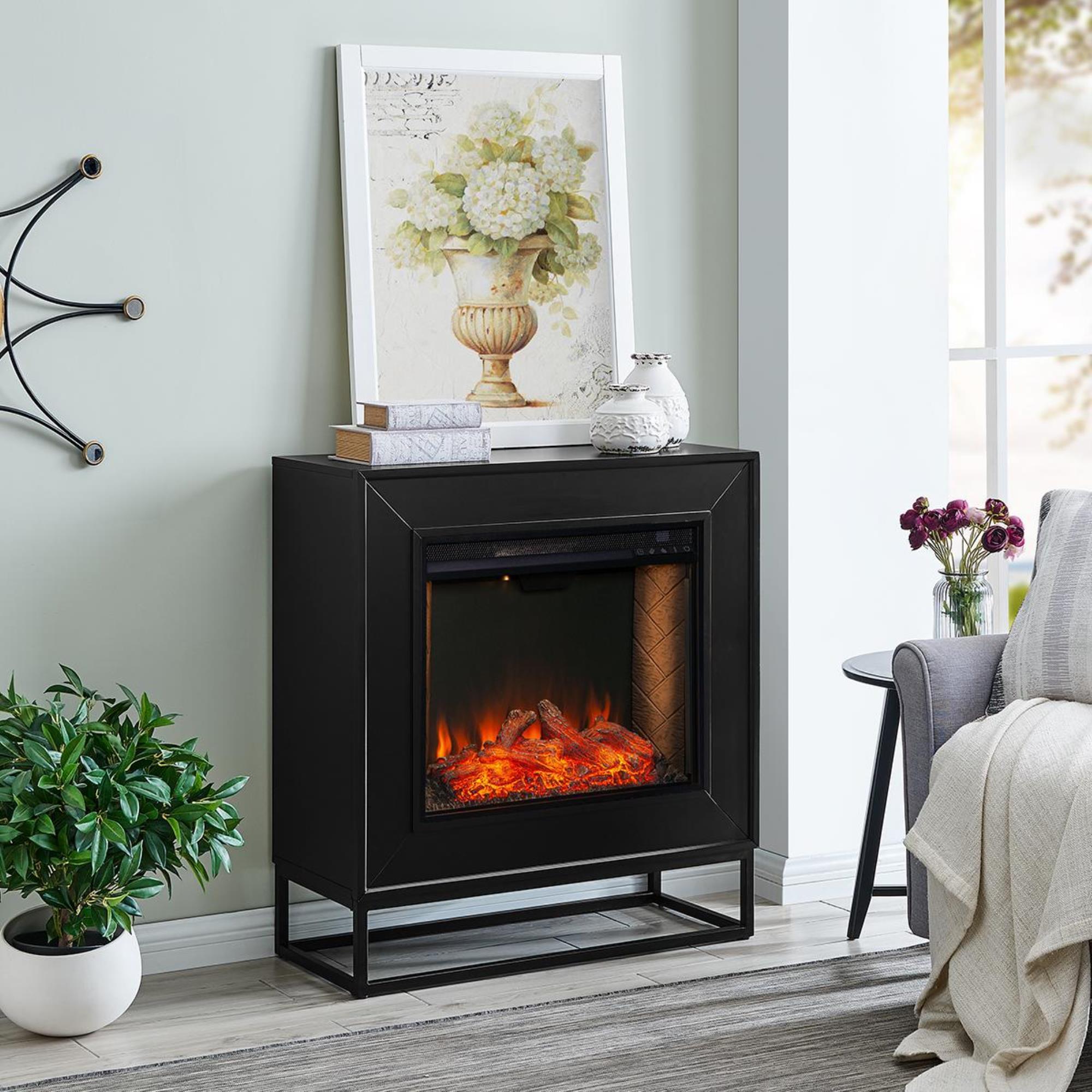 Southern Enterprises Holly u0026 Martin Frescan Alexa Enabled Smart Fireplace  in Black | NFM