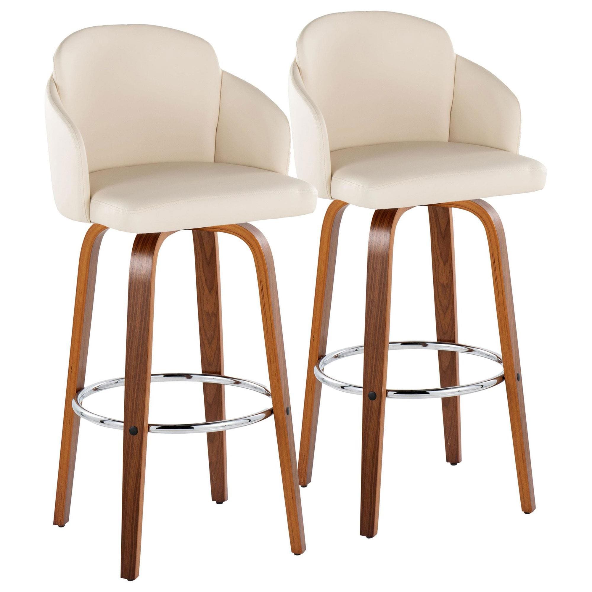 LumiSource Dahlia Swivel Bar Stool with Camel Upholstery in Walnut