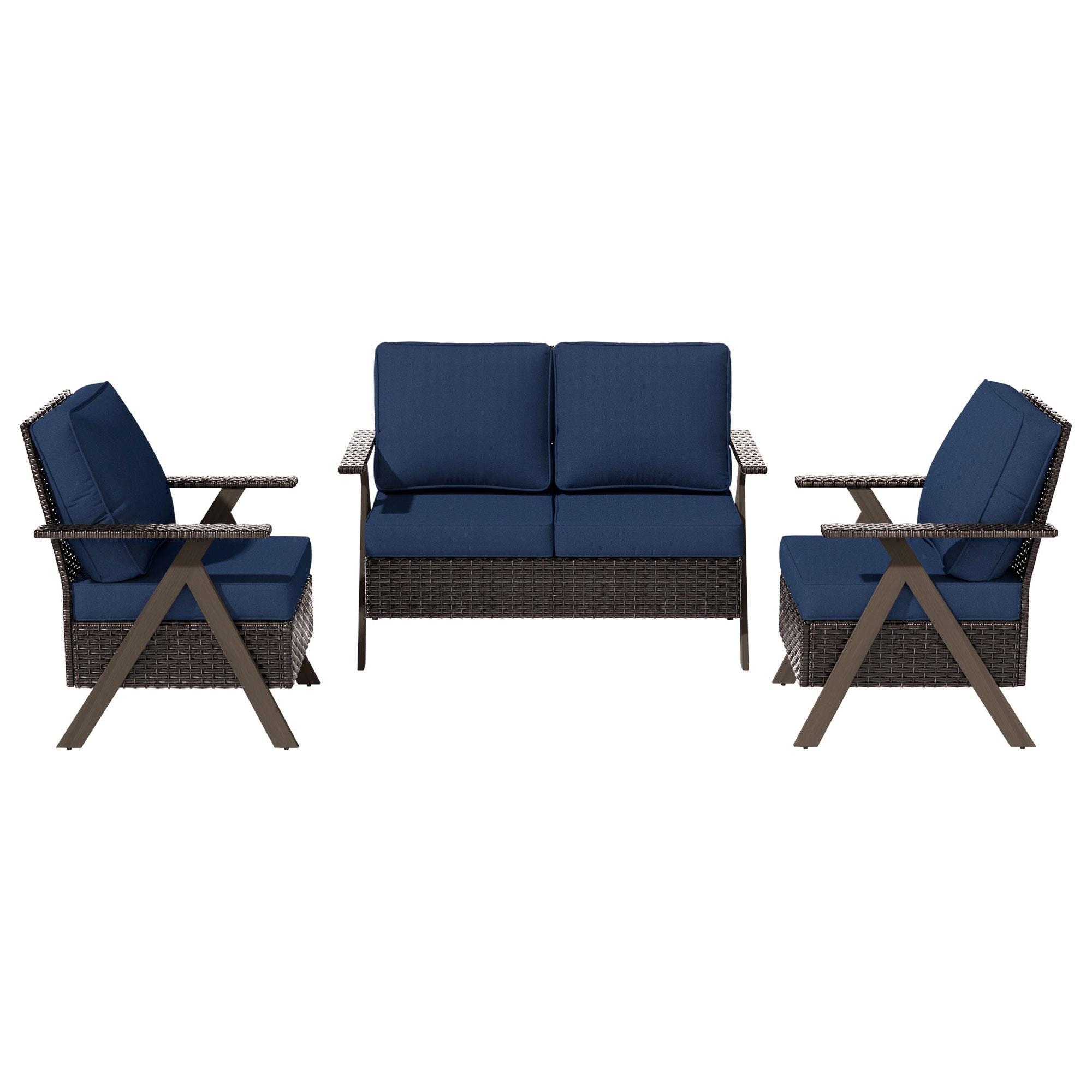 Sunwell Garden 3-Piece Patio Conversation Set in Navy