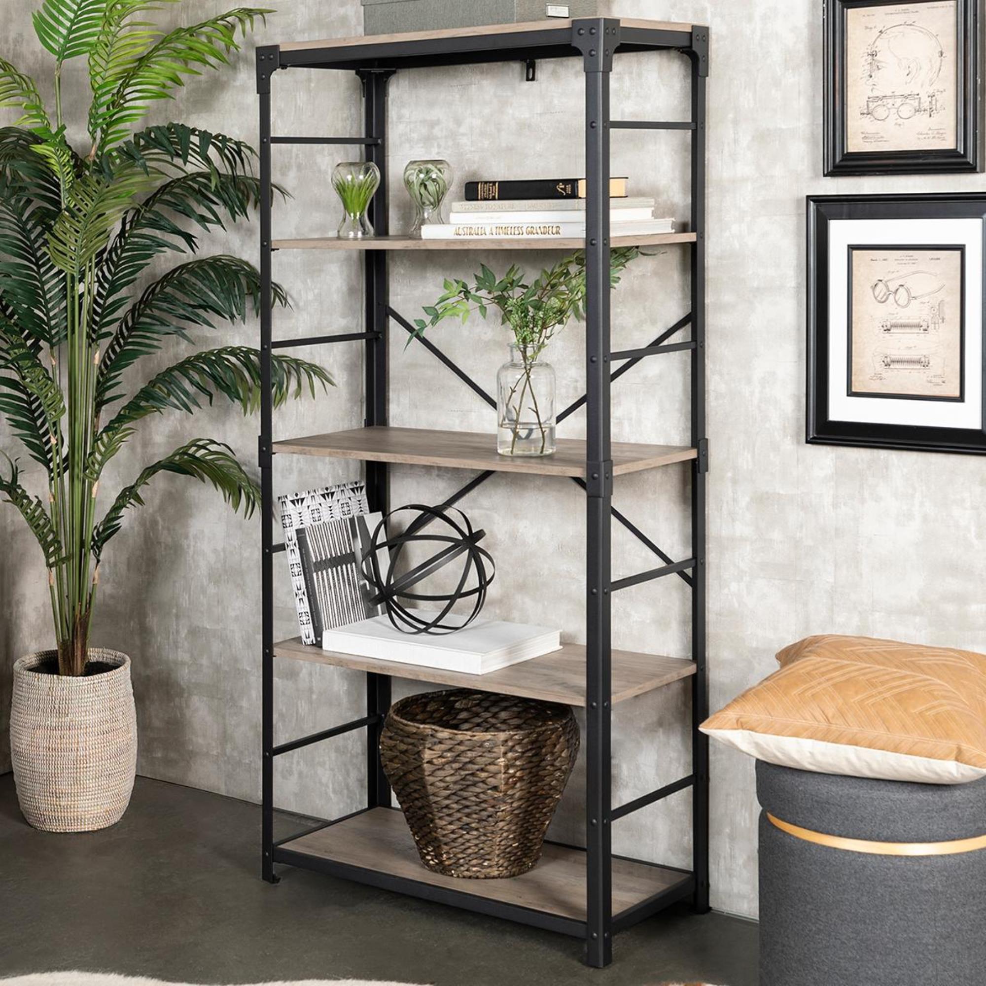 Walker Edison 64" Bookcase in Grey Wash Nebraska Furniture Mart