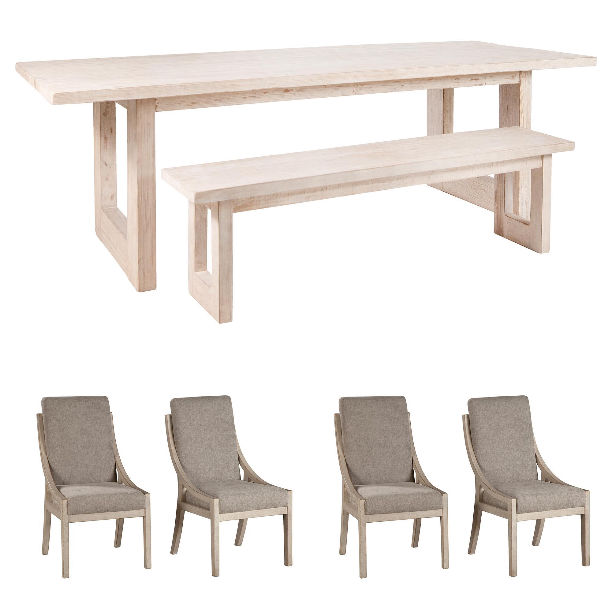 Nest Home Collections Whitefish Dining Table and Bench in White Wash