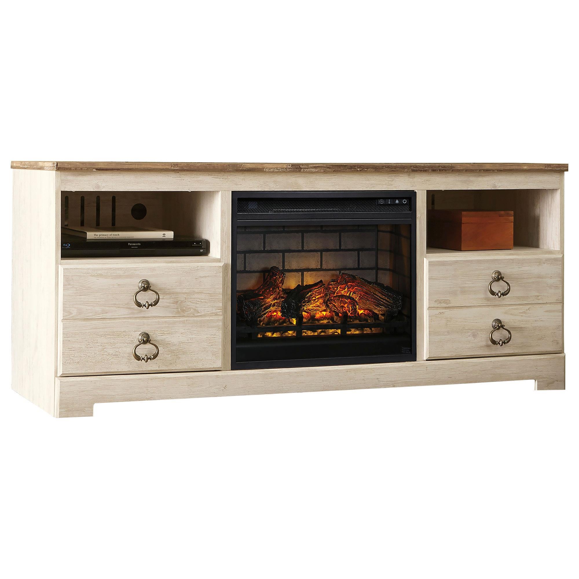 Signature Design by Ashley Willowton 64 TV Stand with Electric Fireplace  Insert in Whitewash | NFM